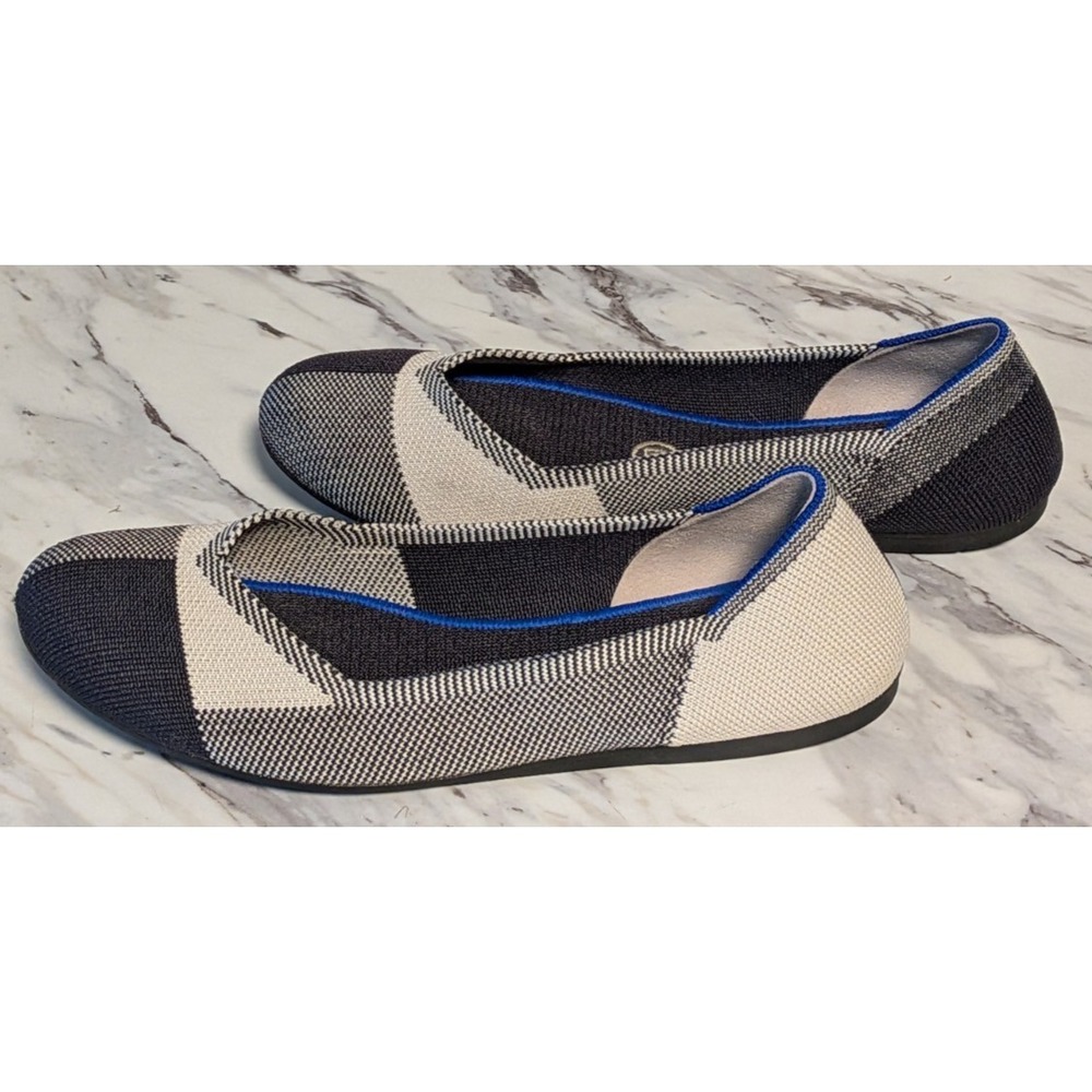 ROTHYS The Flats Women's Buffalo Plaid Round Toe Black Cream Flats Size 8 - Picture 7 of 11